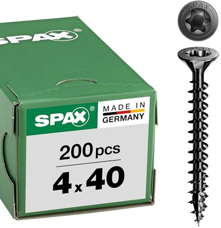 Spax Universalschraube, Senkkopf, schwarz, T-STAR plus, Vollgewinde (4x40 mm 200 Stück)