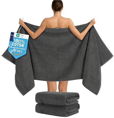 Hammetex Saunahandtücher 80x200 cm 2er Set – Extra Große Duschtücher – 100% Baumwolle Frottier – Oeko-TEX Zertifiziert – Weich, Saugstark – mit Aufhänger, Anthrazit