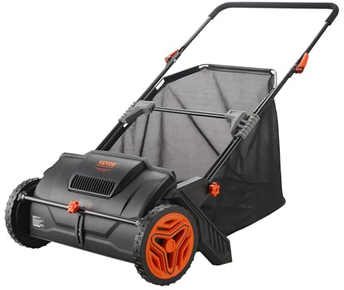 VEVOR Rasenkehrer 54 cm Rasenkehrmaschine Manuell 99L Fassungsvermögen des Fangkorbs Laub- und Rasensammler Spindelmäher 112x67x90cm Handspindelmäher verstellbar zum Aufkehren von Laub Grasschnitt