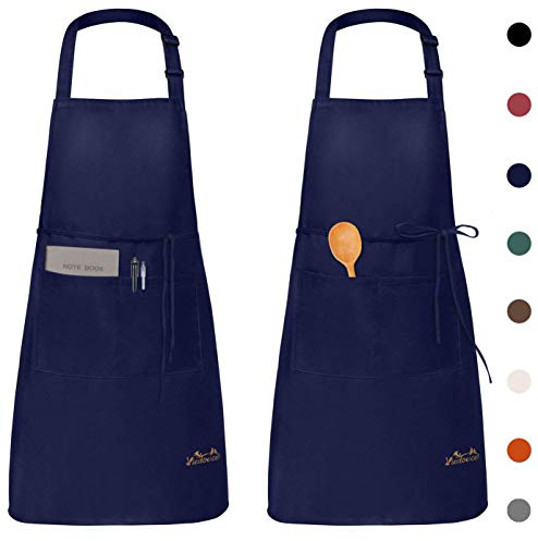 Viedouce 2 Pack Schürze, Wasserdicht Kochschürze mit Taschen, Verstellbarem Küchenschürze Grillschürze latzschürze Küchenschürze für Frauen Männer Chef-Belastbar & Einfach zu Reinigen,Marineblau