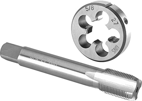 Burkit 1.6 cm-27 UNS Gewindeschneider-Set rechts | 5/8 x 27 UNS Maschinengewindebohrer und runde Schneideisen, zum Schneiden oder Reparieren von Gewinden auf Metall.