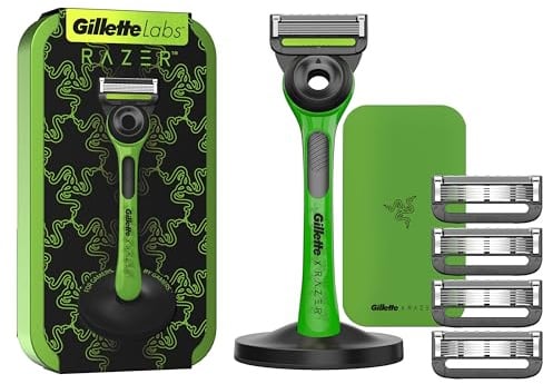 Gillette Labs mit Reinigungs-Element, Razer Limited Edition Rasierer und Reise-Etui zur Aufbewahrung unterwegs, 1 Griff, 5 Klingen, Magnetdock