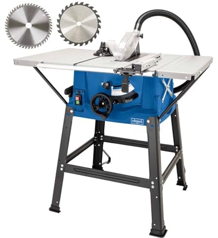 Scheppach Tischkreissäge HS100S | 230V 2000W | Schnitthöhe 85mm | Sägeblatt Ø 250mm | inkl. Tischverbreiterungen und Untergestell | Tischgröße mit Verbreiterung 642 x 940 mm | inkl. 2. Sägeblatt