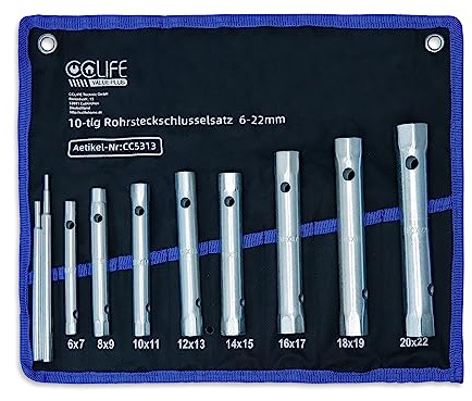 CCLIFE Rohrsteckschlüsselsatz 10-tlg. 6-22 mm Rohrsteckschlüssel doppelsteckschlüssel Für Arbeiten am Wasserhahn, Zündkerzen