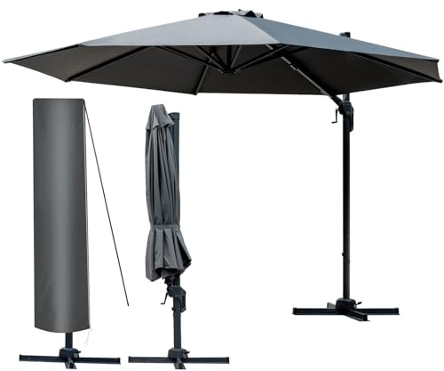 BRAST Alu Sonnenschirm Ampelschirm | Ø300cm Grau | TÜV geprüft | viele Modelle | Schützhülle | UV-Schutz 50+ | wasserabweisend | drehbar & höhenverstellbar