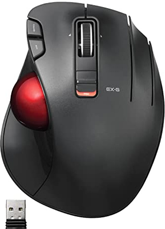 ELECOM EX-G Trackball Mouse, Thumb, 2.4GHz Wireless | 6 Programmable Buttons, 34mm Ball, Tilt Wheel, Ergonomic Design, 750-1500 DPI, Windows 11 & macOS (M-XT3DRBK-G)
