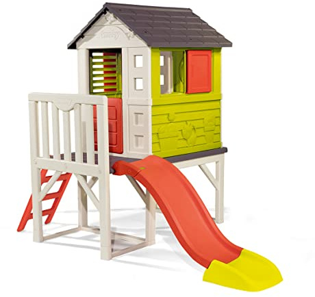 Smoby 810800 – Stelzenhaus - Spielhaus mit Rutsche, XL Spiel-Villa auf Stelzen, mit Fenstern, Tür, Veranda, Leiter, für Jungen und Mädchen ab 2 Jahren
