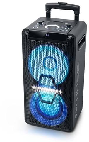 Muse M-1920 DJ Party-Lautsprecher 300W mit Akku, Bluetooth, CD, USB & AUX | DJ-Mixer mit Lichteffekten, Mikrofon, Fernbedienung & Trolley-System – mobiler Partylautsprecher für Events und Feiern