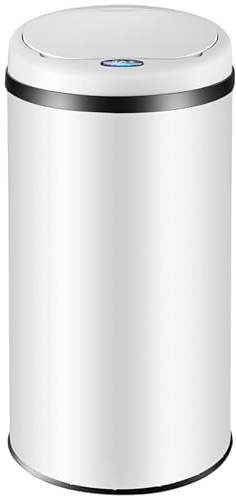 Monzana Sensor Mülleimer Küche Weiß | 50 L, Smarter Abfalleimer, mit Sensor, Berührungslos, Recycling, Edelstahl, inkl. USB-Kabel, Geschütztes Batteriefach