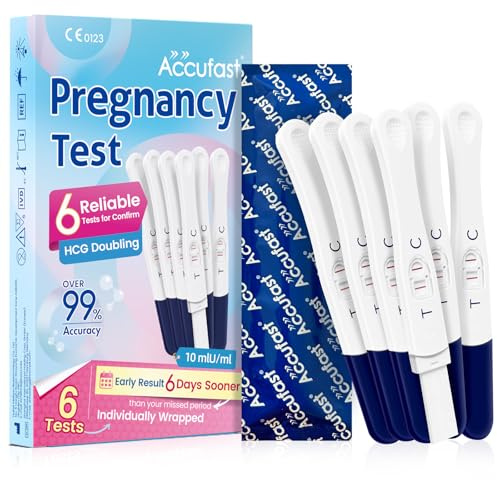 Accufast 6 X Schwangerschaftstest, Pregnancy Test, Frühschwangerschaftstest, Schwangerschafts-Schnelltest, HCG Test Empfindlichkeit von 10 mIU, Ergebnis innerhalb von 40 Sekunden, 6 Stück