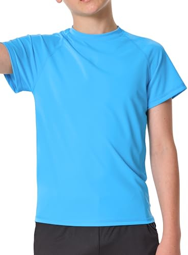Jungen UV Shirt Rashguard UPF 50+ Schwimmshirt Kinder Badeshirt Rundkragen Bademode Trocknend (Himmelblau,12-14 Jahre)