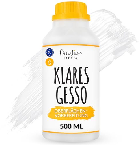 Creative Deco Professionell Klar Gesso | 500ml | Perfekte Grundierung für Malerei | Ideal Primer für Acryl-Farben, Öl-Farben, Pouring, Decoupage, Finnabair, Malfarbe | Grundfarbe-n