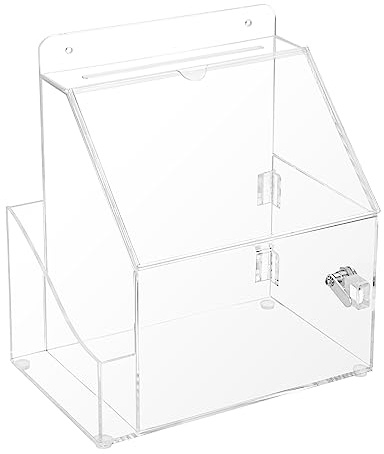 TOLIDA Acrylspendenbox Vorschlagsbox Wahlurne mit Schildhalter Wandmontage | Visitenkartenbox Kartenbox Transparent Aufbewahrungsbox mit Schloss 21x13,5x24 cm zum Visitenkarten Abstimmen Spenden Sammeln