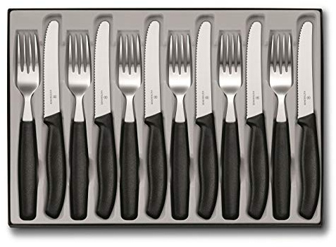 Victorinox Classic, Profi Tafelbesteck, 12-teilig, Extra Scharfe Klinge, Wellenschliff, 11 cm, Rostfreier Stahl, schwarz