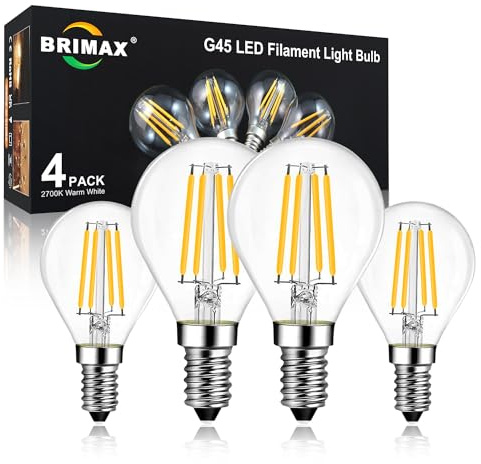 BRIMAX LED Filament G45 E14 6W, 3+1 Set 2700K Hell Dimmbar | 600LM, CRI80, Ø45mm Klarglas (G45 Mini Kugel), IP44, dimmbar, NUR für Leuchten mit max 60W!
