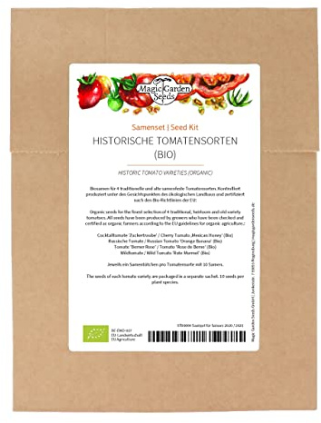 Magic Garden Seeds - Historische Tomatensorten (Bio) - Samenset mit 4 robusten Tomatensamen - Alte Sorten - Tomaten Samen - Hochwertige Pflanzensamen für den Gemüsegarten
