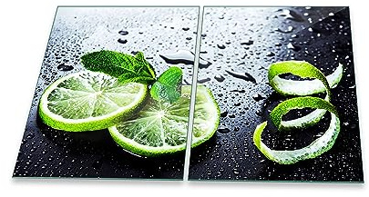Ceranfeldabdeckung 2-Teilig 80x52 Lemon Grün Spritzschutz Glasschneidebrett