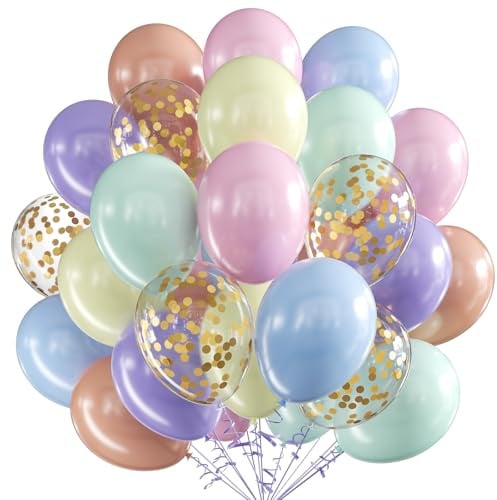 luftballons pastell, 60 Stück 12 Zoll Bunte Latex Luftballon Konfetti Gold Macaron Latex Helium Ballon mit Band, Party Luftballon für Geburtstag Hochzeit Jahrestag Dekoration