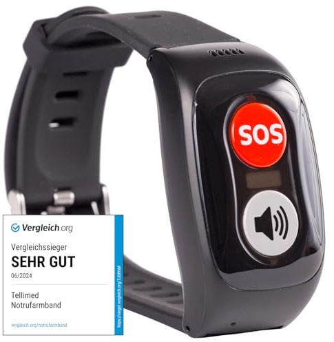 tellimed Carino 4G GPS Notfallarmband Senioren mit GPS Ortung, Telefonfunktion, SIM Slot & ohne ABO - Senioren Notruf Armband & Notrufknopf für Senioren & Erwachsene