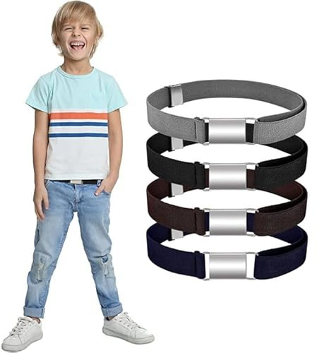 LYTIVAGEN 4 Stück Elastische Kinder Gürtel Einstellbarer Stretchgürtel Magnetische Stretch Kindergürtel mit Schnalle Jungen Mädchen Uniform Gürtel für Jeans Hosen Kleid