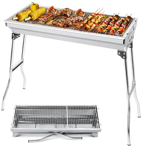 AGM Holzkohlegrill Camping Grill Holzkohle,Klappgrill Tragbarer Grill,Für Camping Garten Picknick Party, 73x 33x 71 cm, für 5-10 Personen