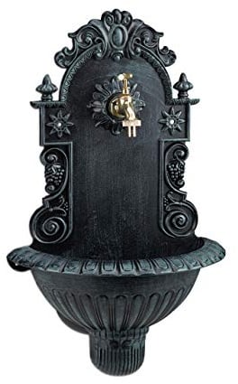 Relaxdays Wandbrunnen, Antik-Stil, Nostalgie, Garten, Terrasse, Wasserhahn, Becken, hängend, HBT: 62 x 38 x 20 cm, grün