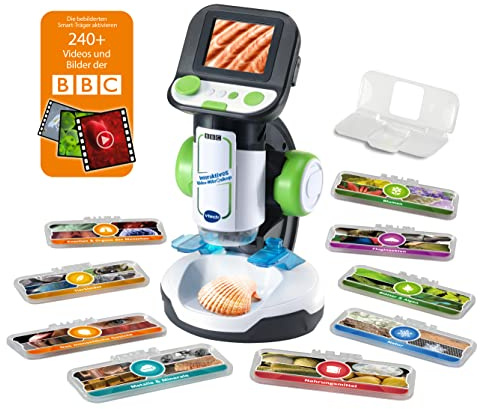 VTech Interaktives Video-Mikroskop – Bildschirm, smarte Objektträger, Audio-Fakten, Bild- und Videomaterial und Fotofunktion – Eigene Proben untersuchen und speichern – Für Kinder ab 7 Jahren