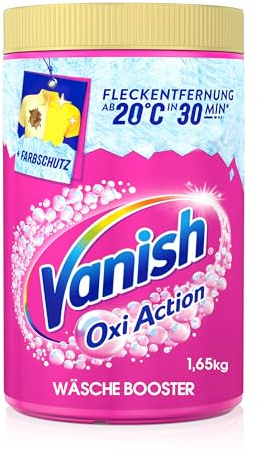 Vanish Oxi Action Pulver Pink – 1 x 1,65 kg – Fleckenentferner und Wäsche-Booster Pulver ohne Chlor – Für bunte Wäsche