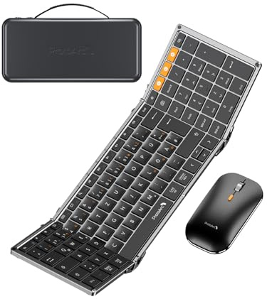 ProtoArc Faltbare Tastatur Kabellos und Maus, XKM01 Bluetooth Tastatur Klappbar Maus Set, 2.4G+Dual Bluetooth Full-Size Mobile Tastatur QWERTZ-Layout für iPad Tablet iPhone Laptop - Space Grau