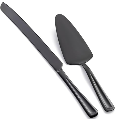 GoGeiLi Schwarz Kuchenbesteck Set, 33 cm Edelstahl Kuchenmesser und Tortenheber, Tortenmesser kuchenheber für Hochzeit, Geburtstag, Partys, Jubiläum