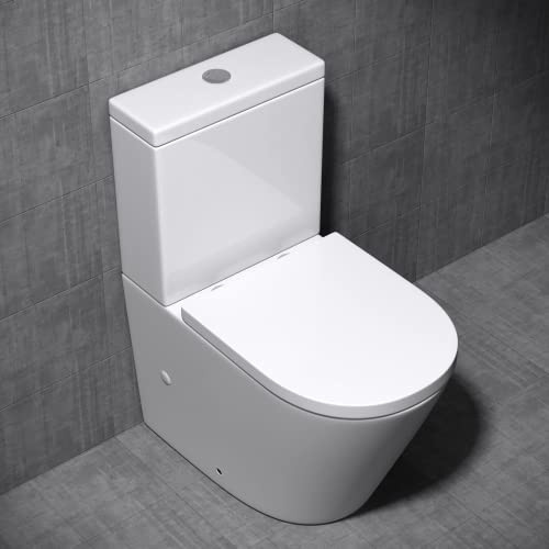 Mai & Mai Stand WC mit Spülkasten spülrandloses-WC bodenstehende-Toilette | aus Keramik, Weiß 37,5x61,2x83,5cm, mit Absenkautomatik inkl. Spülkasten, Aachen179T