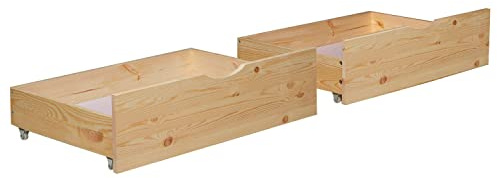 Homestyle4u Bettkasten Aufbewahrung mit Rollen Holz Natur 2er Set Bett Schublade Schubkästen 2 Stück