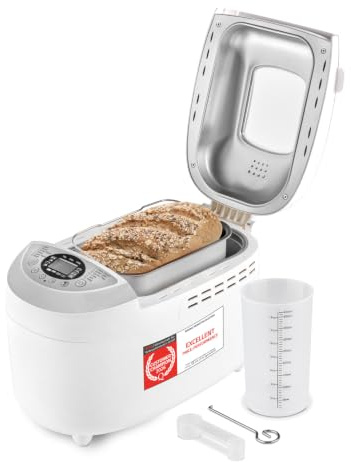 TZS First Austria - Brotbackautomat mit 12 Automatikprogrammen 850W - Vollautomatische Brotbackmaschine 700-1250g Füllmenge - Bread Maker mit Sichtfenster, Timer, Zubehör & Warmhaltefunktion - Weiß