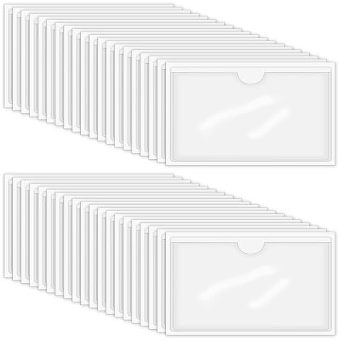 100 Stück Etikettenhalter Selbstklebend, 10 x 6 cm Wasserfest Beschriftungsfenster Selbstklebend Visitenkartenhüllen Kleben Sichthüllen für Büro Zuhause Schule Organisieren Sortieren (Transparent)