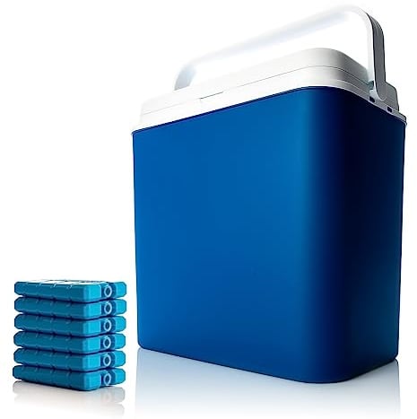 Kühlbox 24 Liter blau/weiß inkl. 6 Kühlakkus - Bis zu 14 Std. Kühlung - Kühltasche für unterwegs - Outdoor Thermobox für Picknick & Camping - Made in Europe