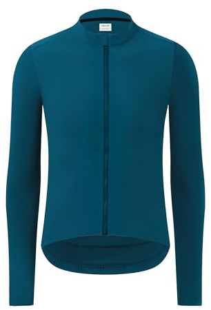 RISESBIK Herren-Winter-Radtrikot, langärmelig, Thermo-Fleece, lange Ärmel, winddicht, leicht, Dunkles Türkis, M