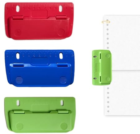 3 Stück Taschenlocher Mini-Taschenlocher zum Einheften Flach Taschen Locher für Schule Büro Haushalt für 80 mm Lochabstand, Blau rot grün für Etikettenbindung, Aktenlocher, Locher für Zuhause