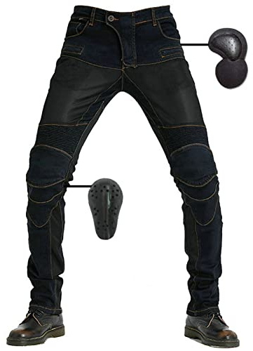 SHUOJIA Herren Damen Motorradhose Mit Protektoren Schutzauskleidung Motorradjeans Denim Motorrad Hose, Stilvolle Motorradjeans (Black,XL)
