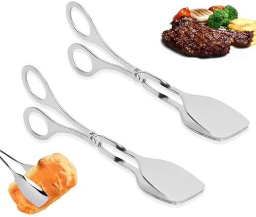 IUSOT 2 Stück Buffetzange Edelstahl Salatzange 7 Zoll Scherenzange Set Servierzange Küchenzange für Party Catering Brotklammer Mehrzweckzange Grillzange für Küche Speisen Greifer