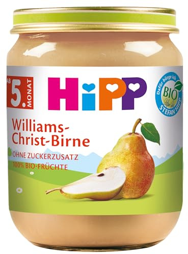 HiPP Bio Williams-Christ-Birne (6 x 125g), Babygläschen ab 5. Monat, 100% Früchte, ohne Zuckerzusatz, ideal als Nachspeise oder Brei-Zutat