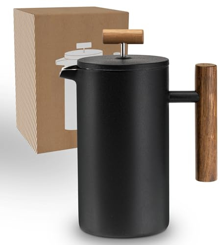 LAMBDA COFFEE® CALDERA Thermo French Press Edelstahl I 0,6 Liter - 3 Tassen I 3 Größen erhältlich I Doppelwandig: Hält lange Warm I Kaffeepresse | Kaffeebereiter | Schwarz