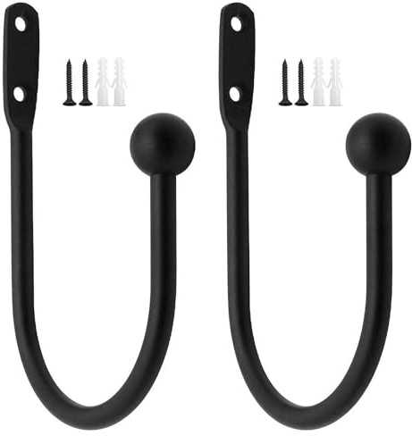 2 Stück Raffhalter Metall Schwarz Gardinenhalter Raffhalter für Vorhänge | DXLing Wandbefestigung U-Form Raffbügel für Vorhänge Vorhang Raffhalter Holdbacks Tieback Hooks Dekorativer Raffhalter