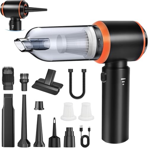 Handstaubsauger Akku,25000Pa Autostaubsauger Kabellos 4-in-1 Mini Staubsauger,220000 U/min Auto Staubsaug Stark mit Bürstenloser Motor,3-Gang Staubgebläse für Auto,Küche,Büro,Tierhaare,Sofa,Tastaturen