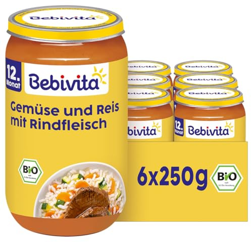 Bebivita Gemüse-Reis mit Rindfleisch, 6er Pack (6x250g), Menü ab 12. Monat