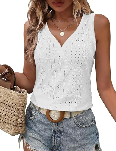 DUOEASE Tank Top Damen Weiß Sommer 2025 V-Ausschnitt Casual Top Damen Sexy Ãrmellose Elegante Oberteile Damen L