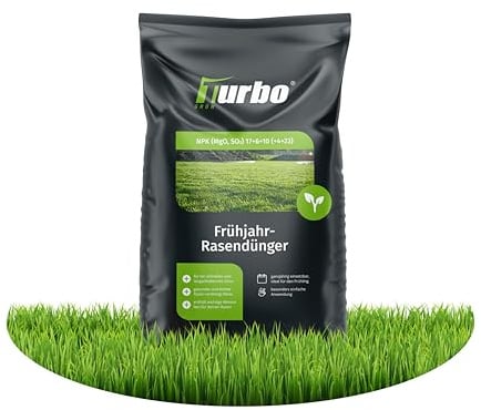 Turbogrün Rasendünger Frühjahr 20kg, gesunder Rasen verdrängt Moos, Ideal für Frühjahr und Sommer, geeignet für Streuwagen, staubarmes Granulat, Rasen dünger