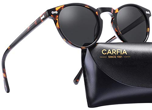 CARFIA Polarisierte Sonnenbrille Herren Männer Fahrenbrille Runden Rahmen mit Lederetui