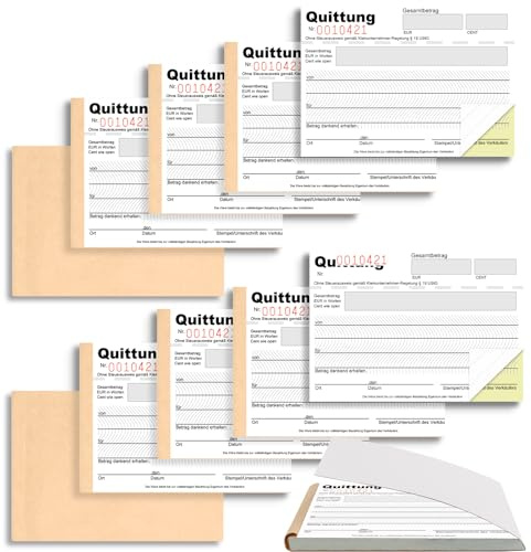 10 Stück Quittungsblock Kleinunternehmer A6 Quer Quittungsblock mit Durchschlag 2 x 40 Blatt Rechnungsblock Quittungsblock Nummeriert Mikroperforiert Selbstdurchschreibend für Buchführung Weiß