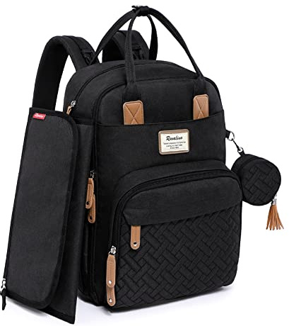 RUVALINO Baby Wickelrucksack Wickeltasche Rucksack mit tragbarer Wickelauflage, Schnullerhalter und Kinderwagengurten, Babytasche Multifunktional für Mama und Papa, Schwarz