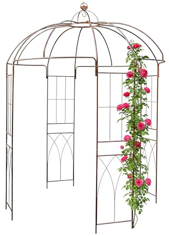 Metall Rosen Pavillon rost braun - 270 x 200 cm - Stahl Rankgitter pulverbeschichtet Rundpavillon mit großer Kuppel Rosenbogen Rankhilfe für Kletterplanzen
